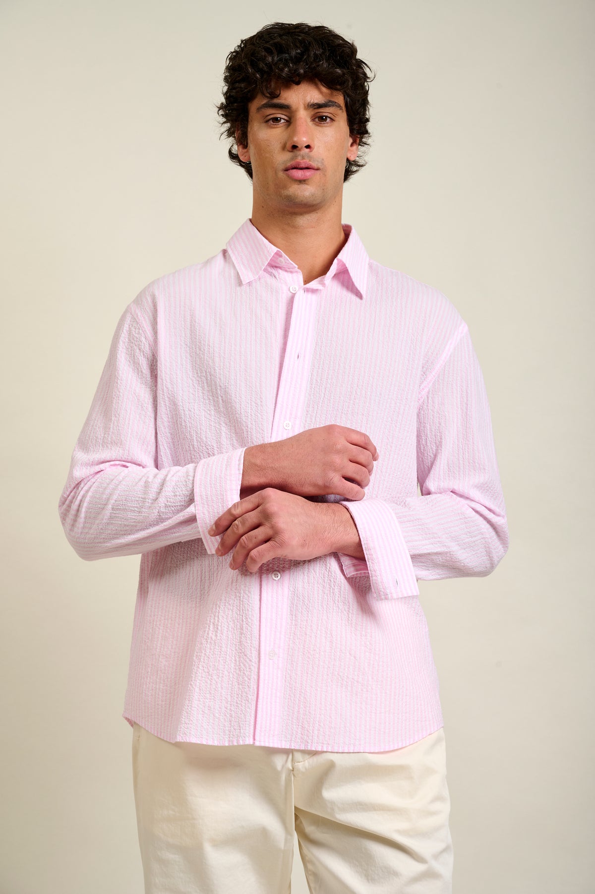 CHEMISE CAYLON STRIPES - ROSE
