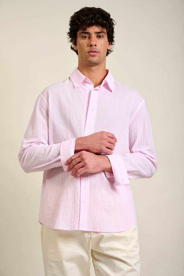 CHEMISE CAYLON STRIPES - ROSE