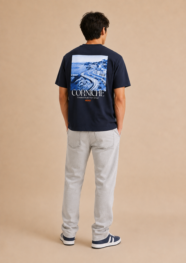 T-SHIRT CORNICHE TEE - NAVY